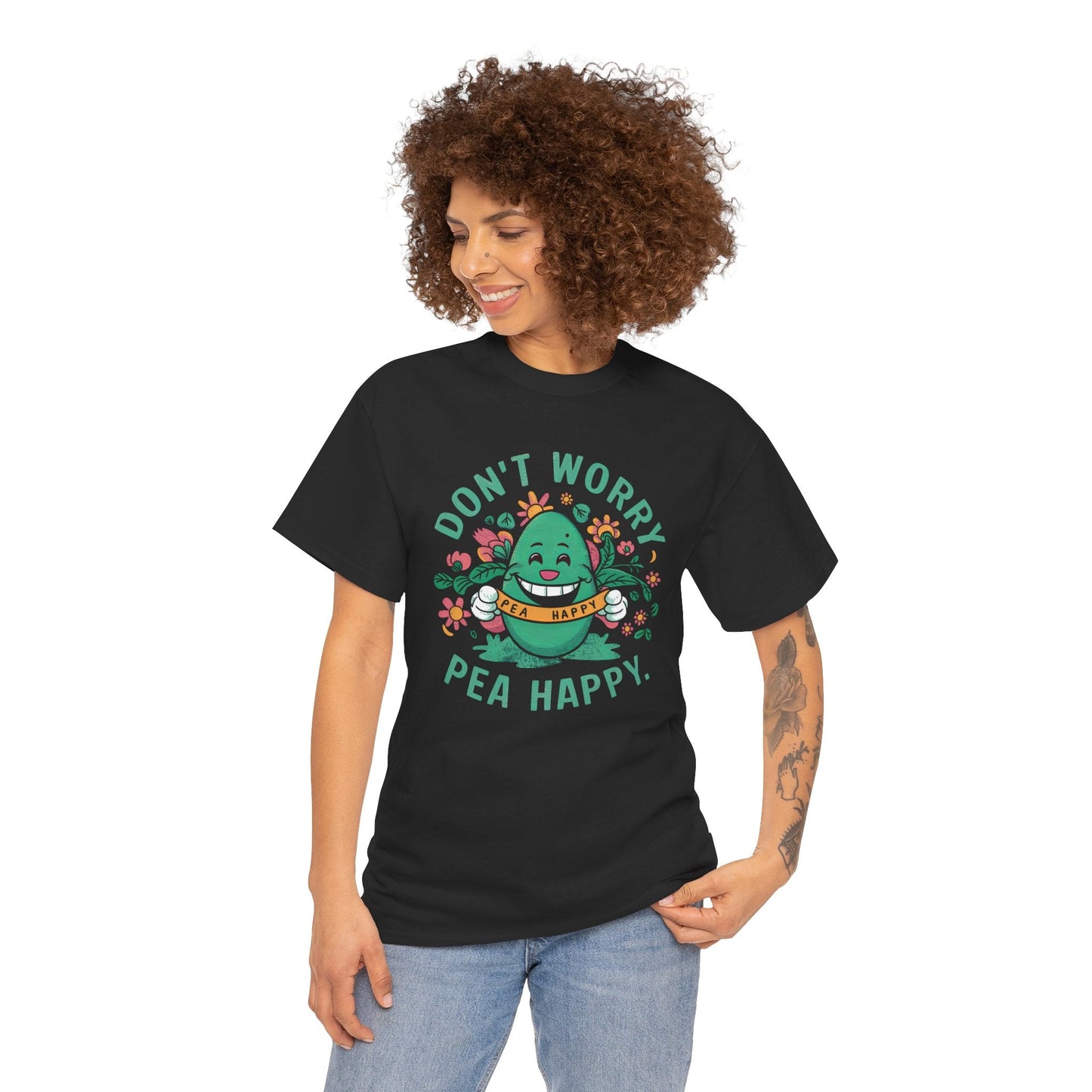 Don’t Worry, Pea Happy t-shirt T-Shirt Vegan Joy Jar