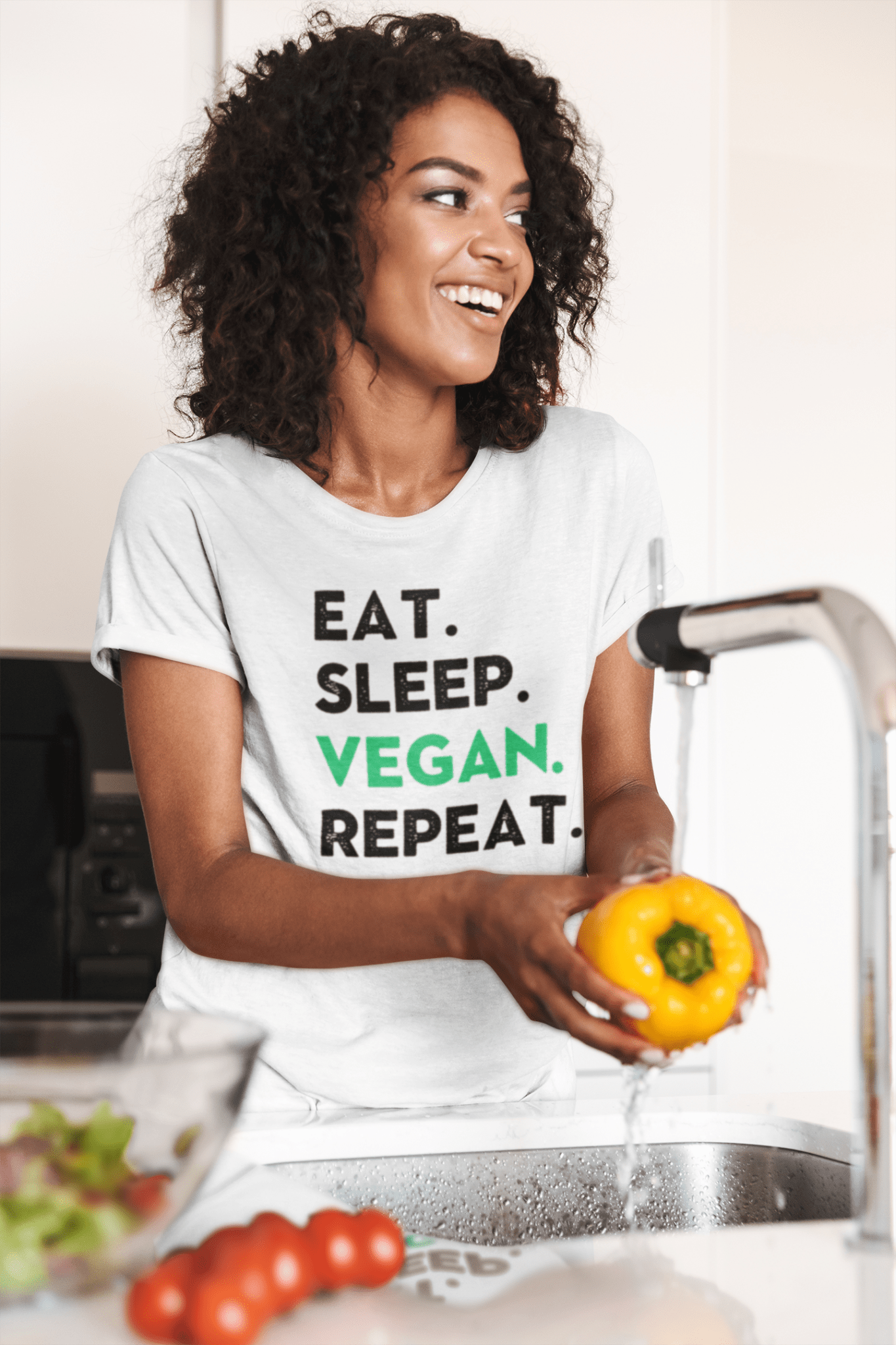 Eat. Sleep. Vegan. Repeat. t-shirt T-Shirt Vegan Joy Jar