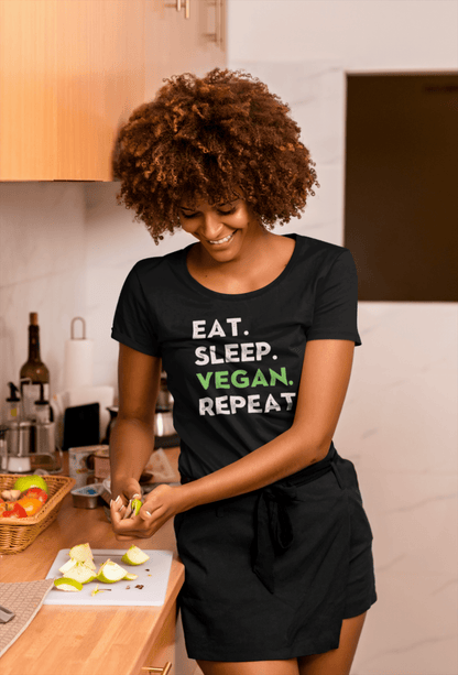 Eat. Sleep. Vegan. Repeat. t-shirt T-Shirt Vegan Joy Jar