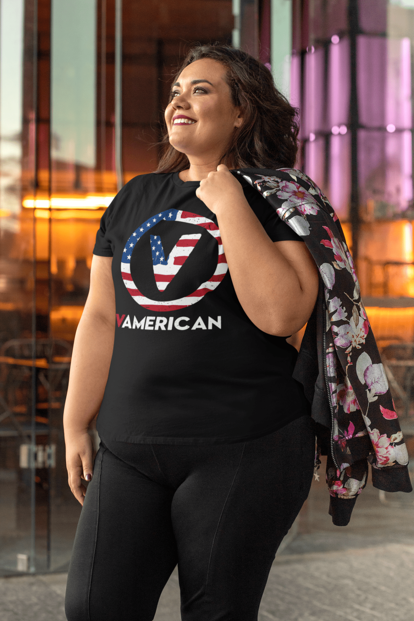 V(egan) American - Proud USA 4th of July edition - Unisex Heavy Cotton Tee T-Shirt Vegan Joy Jar