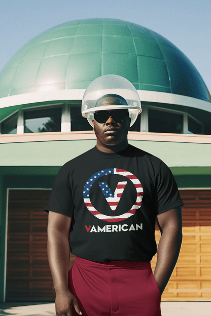 V(egan) American - Proud USA 4th of July edition - Unisex Heavy Cotton Tee T-Shirt Vegan Joy Jar