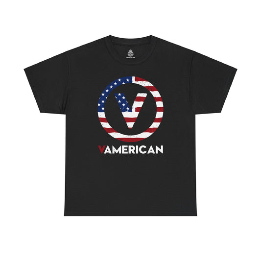 V(egan) American - Proud USA 4th of July edition - Unisex Heavy Cotton Tee T-Shirt Vegan Joy Jar